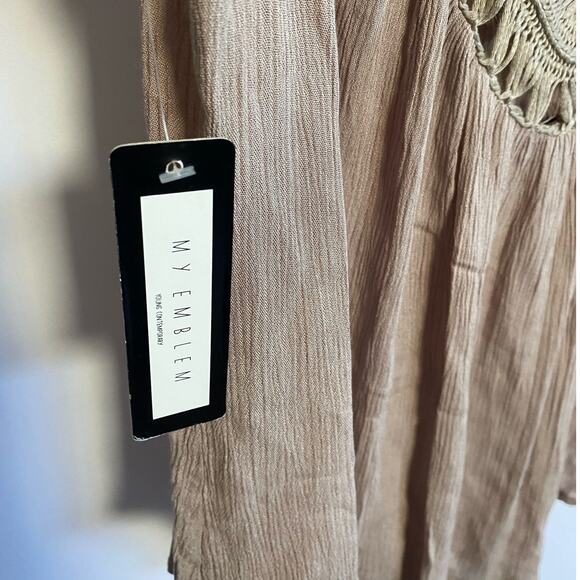 My Emblem Young Contemporary Macrame Crochet Taupe‎ Brown Tunic Blouse M NWT - Picture 7 of 12